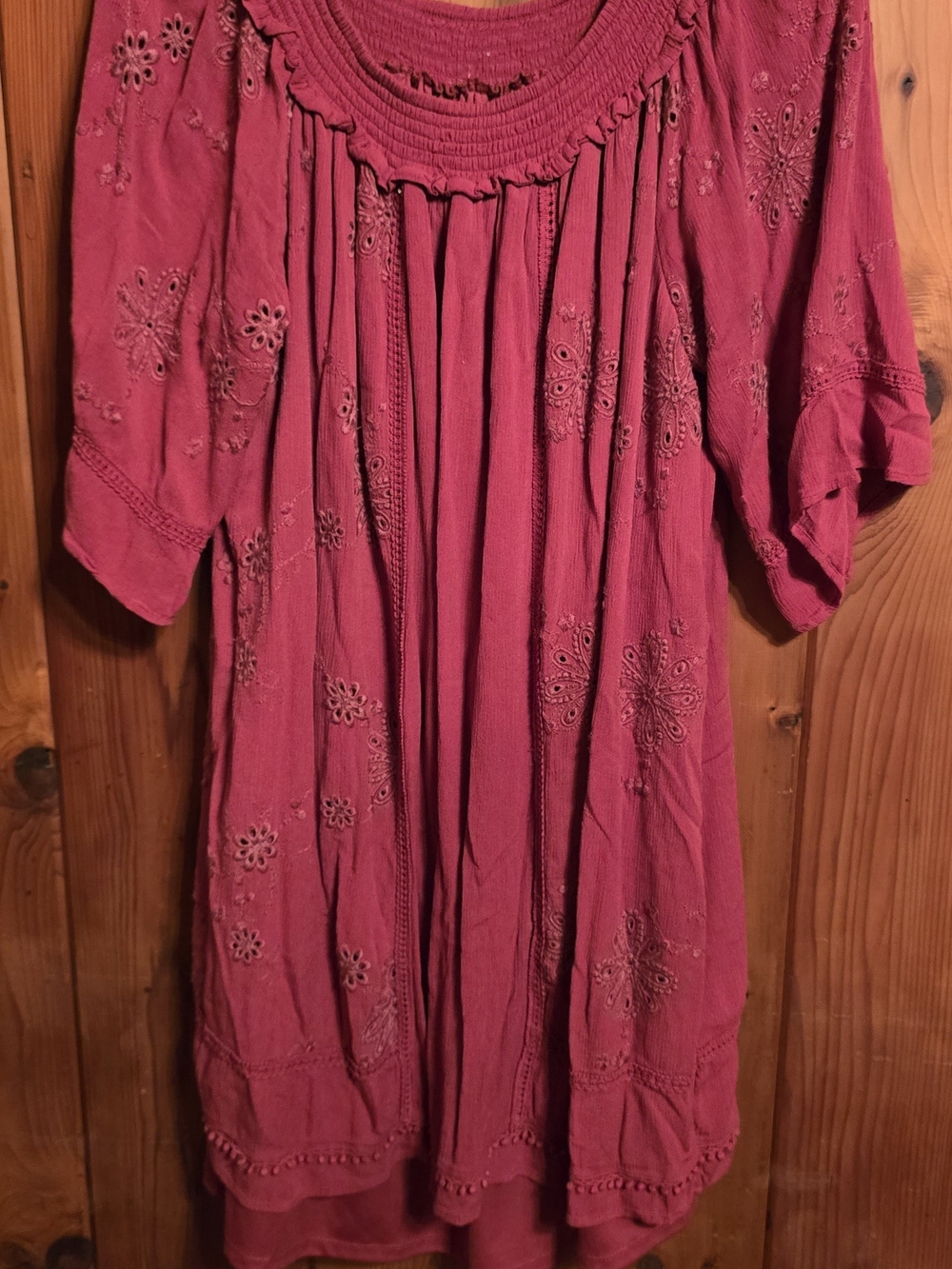 Goblincore Boho Embroidered Women’s Dress - Red Flawed/distressed‎